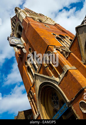 Gothic Revival tower of Union Chapel in Upper St Islington North London England UK built 1874-90 and designed by James Cubitt Stock Photo