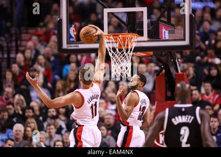 Nov. 15, 2014 - MEYERS LEONARD (11) pulls down a rebound. The Portland Trail Blazers play the Brooklyn Nets at the Moda Center on November 15, 2014. © David Blair/ZUMA Wire/Alamy Live News Stock Photo