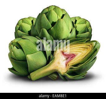Artichoke fresh healthy food as a symbol of the mediterranean diet or eating nutritious market green vegetables as a bunch of produce on a white background. Stock Photo