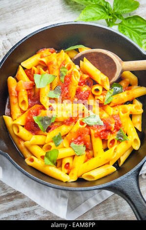 A Close Up View of Gluten Free Pasta with Homemade Tomato Sauce Stock Photo