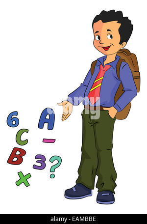 Boy Student Learning Math, vector illustration Stock Photo