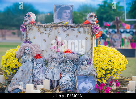 Traditional Mexican altar installation at the Dia De Los Muertos Experience in Coachella , California Stock Photo