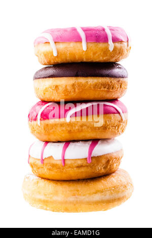 a tower of delicious donuts isolated over a white background Stock Photo