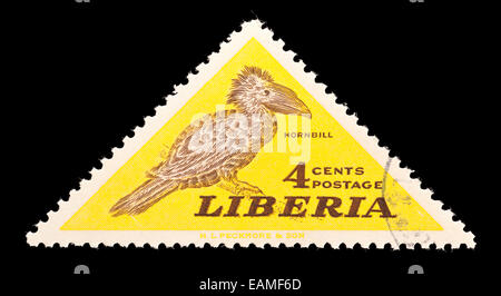Postage stamp from Liberia depicting a hornbill bird. Stock Photo