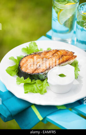 Grilled Salmon With Garlic And Herb Stock Photo - Alamy