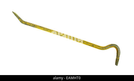 Old yellow crowbar on a white background Stock Photo