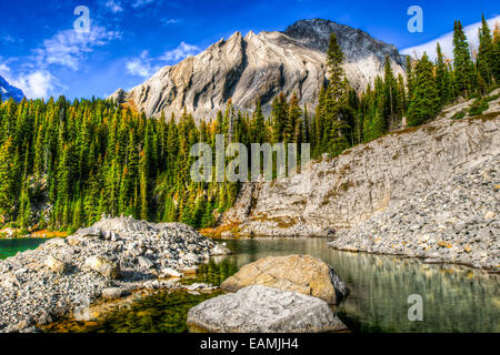 Scenic Landscapes of a high mountain lake, Chester Lake area of Kananaskis Country Alberta Canada on a sunny Autumn afternoon. Stock Photo