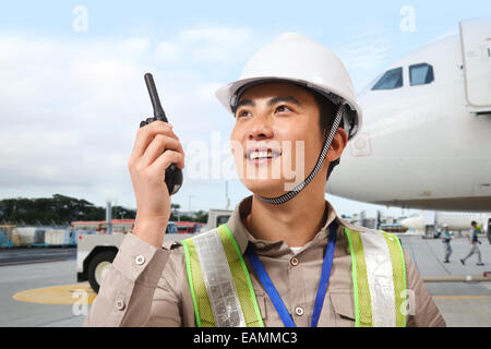 Staff work in the airport command Stock Photo