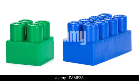 two plactic colorful bricks on white Stock Photo