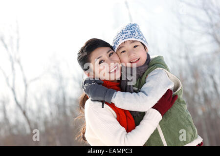 Mother holding the son in the outdoor Stock Photo