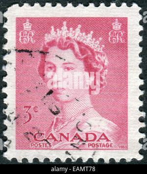CANADA - CIRCA 1953: Postage stamp printed in Canada, shows portrait of Queen Elizabeth II, circa 1953 Stock Photo