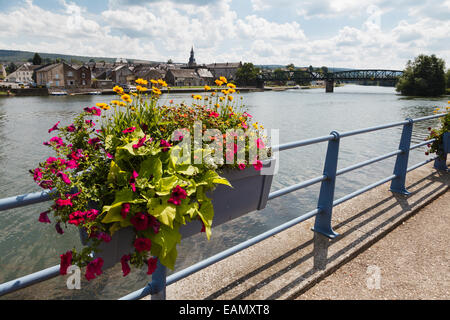 View across the River Meuse to Vireux-Wallerand from Vireux-Molhain, Ardennes, France Stock Photo