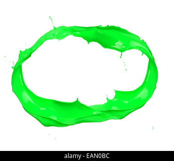 Green paint splashes circle, isolated on white background Stock Photo