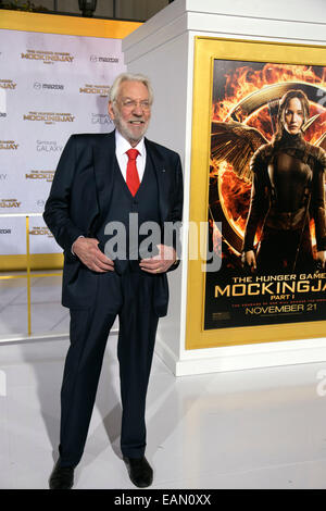 Los Angeles, California, USA. 17th November, 2014. Actor Donald Sutherland arrives at the Los Angeles Premiere 'The Hunger Games: Mockingjay Part 1' at Nokia Theatre L.A. Live on November 17, 2014 in Los Angeles, California. VWPics/Alamy Live News Stock Photo