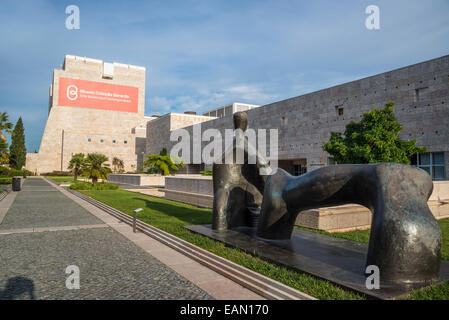 Berardo Collection Museum, Henry Moore sculpture 'Reclining Figure, Arched Leg, 1969-1970 CCB, Belem district, Lisbon, Portugal Stock Photo