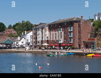 The River Exe beside Exeter's Historic Quayside, with human powered ferry, Exeter, Devon, England Stock Photo