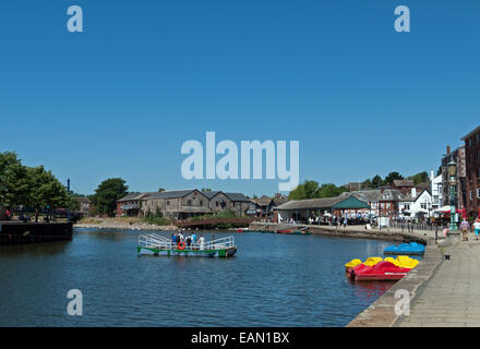 The River Exe beside Exeter's Historic Quayside, with human powered ferry, Exeter, Devon, England Stock Photo