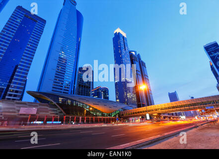 Modern architecture of metro train station on Sheikh Zayed Road in Dubai. Stock Photo