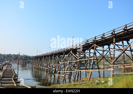 Saphan Mon Broken - The 400m wooden bridge itself is well worth a visit and is the longest handmade wooden bridge. Stock Photo