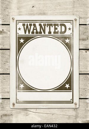 Wanted poster on a white wood board panel Stock Photo