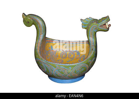 Carved and Painted Wood Ceremonial Drinking Vessel In The Shape Of A Dragon, Norway Stock Photo