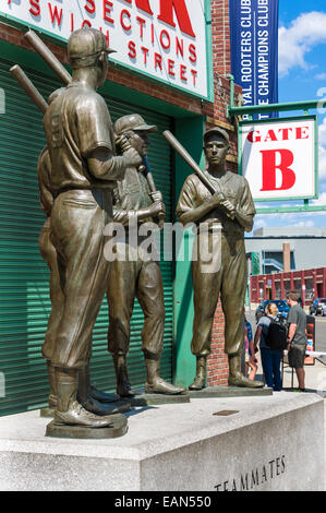 The Teammates Statue sited outside the Boston Red Sox Stadium at Fenway Park in Boston, Massachusetts - USA.