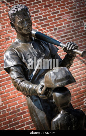Bronze tribute to Ted Williams outside Fenway Park in Boston, Massachusetts - USA.