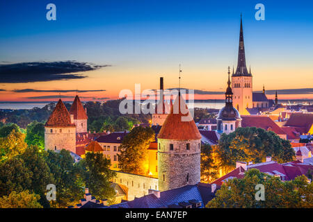 Tallinn, Estonia old city skyline at dawn. Stock Photo