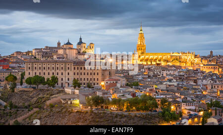 Toledo, Spain town skyline at dusk at the Cathedral. Stock Photo