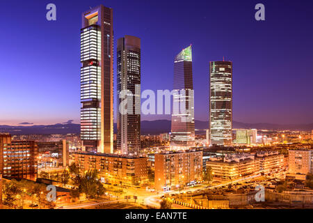 Madrid, Spain financial district skyline at twilight. Stock Photo