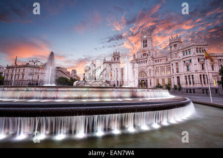 Madrid, Spain at Communication Palace and Cibeles Plaza. Stock Photo