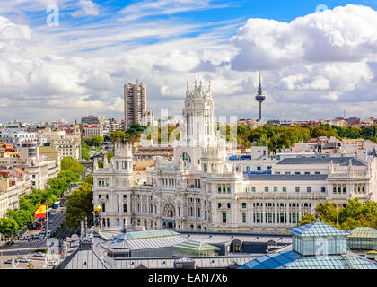 Madrid, Spain skyline at Communication Palace Torrespana Tower. Stock Photo