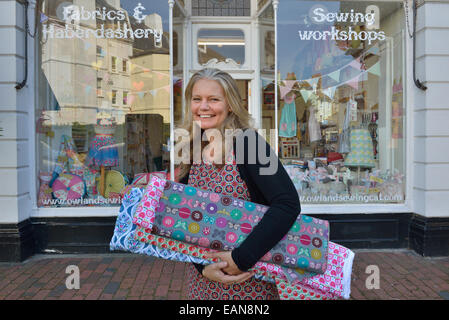 Owner of a sewing shop. Eastbourne. UK Stock Photo