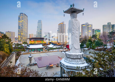 Seoul, South Korea cityscape at the Gangnam District as viewed from Bongeunsa Temple. Stock Photo