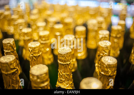 Bottles of sparkling apple cider in a supermarket in New York on Saturday, November 15, 2014. (© Richard B. Levine) Stock Photo