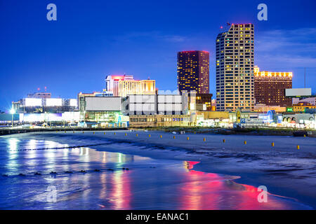 Atlantic City, New Jersey, USA resort casinos cityscape on the shore at night. Stock Photo