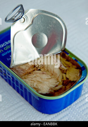 Tinned mackerel fillets in olive oil by Sainsbury's, London Stock Photo