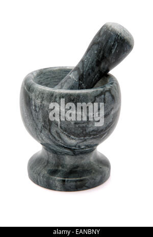 Granite mortar with  pestle isolated on a white background Stock Photo