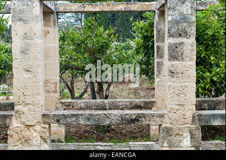 Attard, Malta. A stone pergola in the gardens of Villa Bologna, a fine 18c Maltese house in the Baroque style Stock Photo