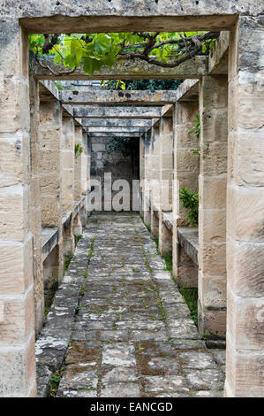 Attard, Malta. A stone pergola in the gardens of Villa Bologna, a fine 18c Maltese house in the Baroque style Stock Photo