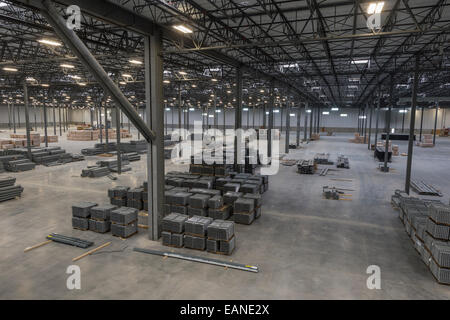 Large Warehouse Interior, Aerial View Stock Photo