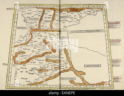 Map of Armenia ‘Cosmographia’ by Claudius Ptolemy (Ptolemaeus) (90-168AD). See description for more information. Stock Photo