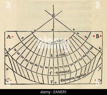 Conic projection from ‘Cosmographia’ by Claudius Ptolemy (Ptolemaeus) (90-168AD). See description for more information. Stock Photo