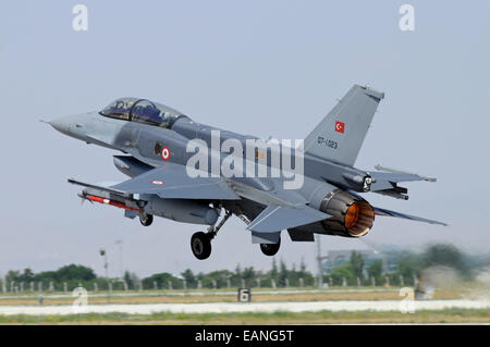 A Turkish Air Force F-16D Block 50+ taking off from Konya Air Base, Turkey, during Exercise Anatolian Eagle 2014. Stock Photo