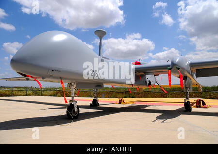 Israeli Air Force Heron TP Unmanned Aerial Vehicle (UAV) for reconnaissance, Tel Nof Air Base, Israel. Stock Photo