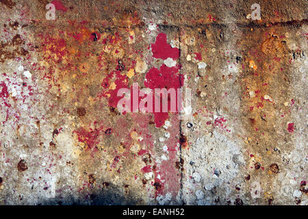 Old paint flaking on rusty corroding steel, closeup texture detail Stock Photo