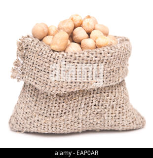 chick peas in a sack on a white background Stock Photo