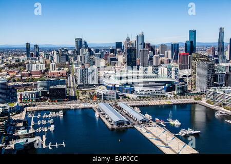 Aerial view of the Docklands in Melbourne including the CBD, Etihad Stadium and La Trobe Street Stock Photo