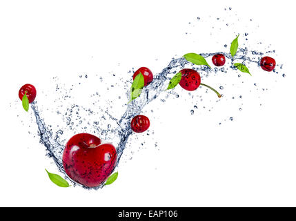 Cherries in water splash, isolated on white background Stock Photo