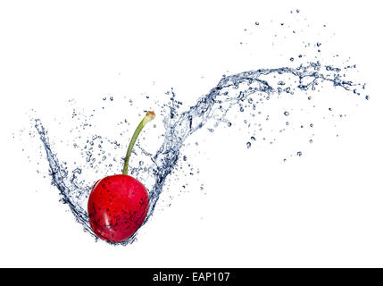 Cherry in water splash, isolated on white background Stock Photo